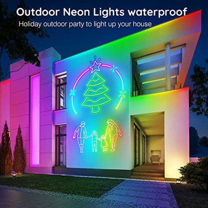 200 FT neon Rope Light, Bendable LED Rope Light, Multi-Mode Rope Light, IP65 Outdoor RGB LED neon Waterproof Light, Music Synchronized Game LED neon Light Strip for Bedroom Decoration