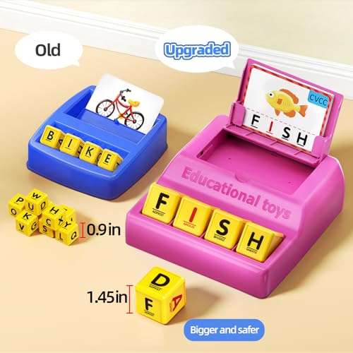Montessori Matching Letter Game for Kids Ages 3-8 | Educational Learning Spelling Toys with Storage Function | Christmas Birthday Gifts for 3 4 5 6 Year Old Boys & Girls | Larger Pink (50% Bigger) - style: Big Size-Pink