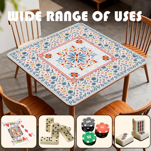 Blue and Red Floral Chinoiserie Mahjong Mat 31.5 x 31.5 in, Oriental Chinese Non-Slip Noise Reduction Gaming Mat for Table American Mahjong Poker Board Games Card Games Dominoes - color: Red & Blue Pattern Mahjong Mat