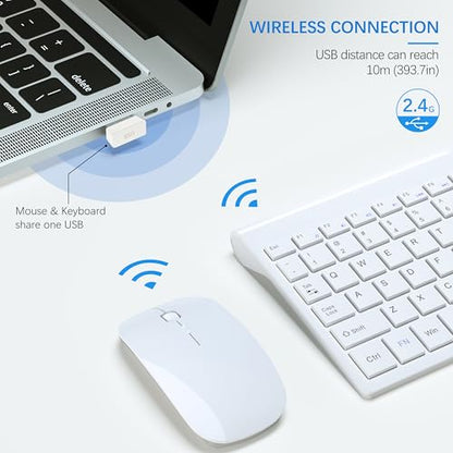 Wireless Keyboard and Mouse Ultra Slim Combo, TopMate 2.4G Silent Compact USB 2400DPI Mouse and Scissor Switch Keyboard Set with Cover, Batteries Included, for PC/Laptop/Windows/Mac - White - color: White