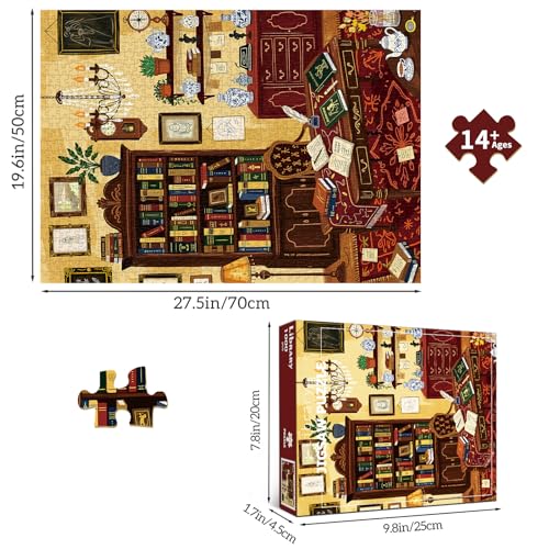 1000 Piece Jigsaw Puzzles for Adults, Study Room Puzzle with 1:1 HD Poster, Precise Interlocking, Letter Markings on Back, Dust-Free, Stress Relief & Ideal Family Game Gift - color: Study Room