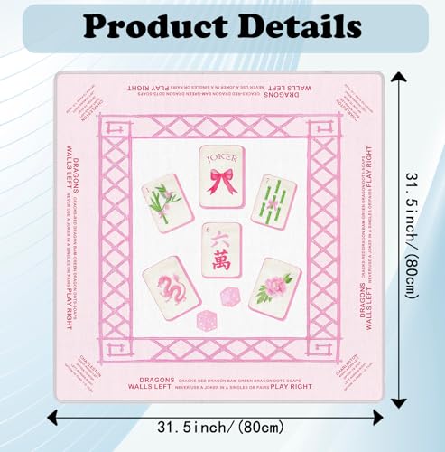Pink Chinoiserie Mahjong Mat 31.5" x 31.5", Grandmillennial Pink Non-Slip Noise Reduction Mahjong Table Cover Accessories and Supplies for Dominoes Poker Card Board and Tile Games Gifts - color: Pink Chinoiserie Mahjong Mat