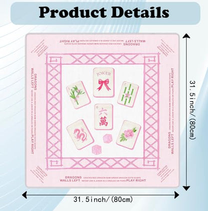 Pink Chinoiserie Mahjong Mat 31.5" x 31.5", Grandmillennial Pink Non-Slip Noise Reduction Mahjong Table Cover Accessories and Supplies for Dominoes Poker Card Board and Tile Games Gifts - color: Pink Chinoiserie Mahjong Mat