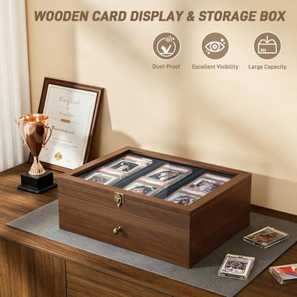 Emfogo Trading Card Storage Box, Wooden Graded Sports Card Display Case | Trading Card Display Case, Adjustable Drawer Dividers, TCG Card Storage Boxs, 1800+ Card Organizer for TCG, MTG, Sports Cards