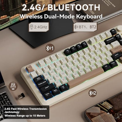 ZIYOU LANG M75 Wireless Gaming Keyboard, RGB Backlit Rechargeable 2000mAh Battery, Small Membrane But Mechanical Feel Keyboard with Smart Display & Knob, PBT Gradient keycaps for PC, MAC - Cheese - color: Cheese