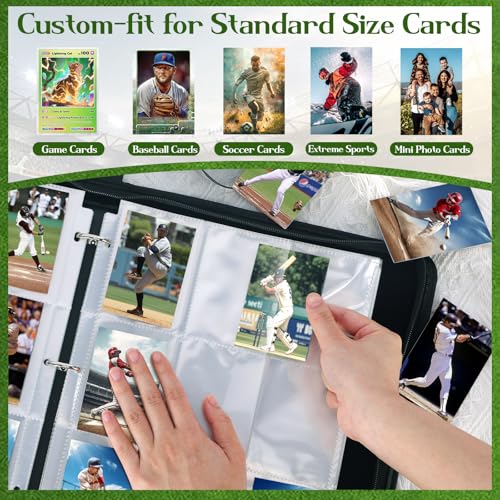 POKONBOY 9 Pocket Baseball Card Binder for 900 Cards, Trading Card Binder Collection Album Holder with Sleeves for Football Sports Games Cards - color: Baseball