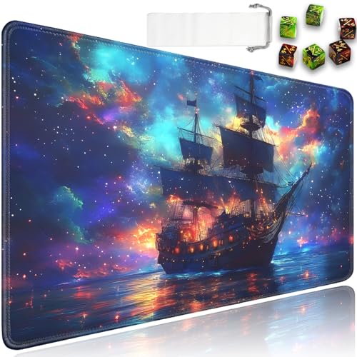 for MTG Game Playmat - 24 x 14 inches with Dices and Storage Bags, Non-Slip Base for TCG and Board Game Card Mats, Trading Card Games Mat, Sailing Adventure Ship Pattern Collectible Card Playmats - color: Jv-playmat-p7-1-g188