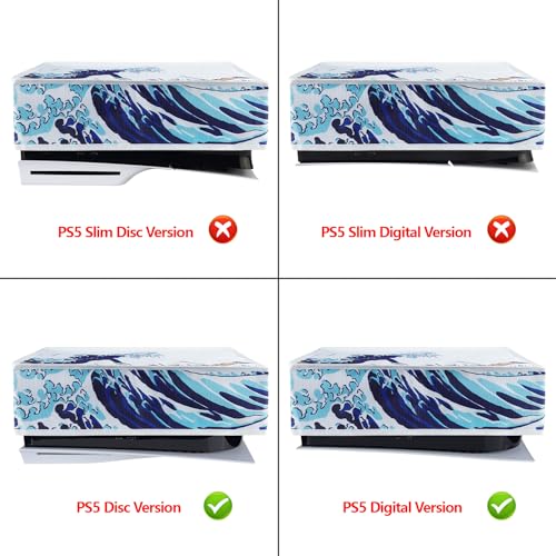 PlayVital Nylon Horizontal Dust Cover for ps5, Soft Neat Lining Dust Guard, Anti Scratch Waterproof Cover Sleeve for ps5 Console Digital Edition & Disc Edition - The Great Wave - color: The Great Wave