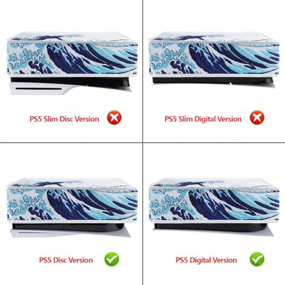 PlayVital Nylon Horizontal Dust Cover for ps5, Soft Neat Lining Dust Guard, Anti Scratch Waterproof Cover Sleeve for ps5 Console Digital Edition & Disc Edition - The Great Wave - color: The Great Wave