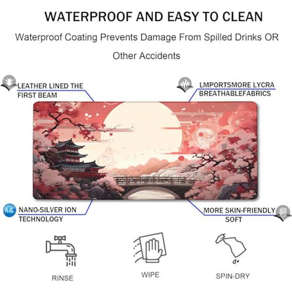 Japanese Large Gaming Mouse Pad with Stitched Edges, 31.5" x 15.7" Large Extended Computer Pad, Mouse Pad Protector with Non-Slip Waterproof Rubber Base for Laptop Office Accessories, Sunset - color: Sunset