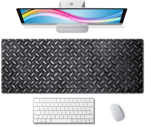 Black Grey Iron Texture XL Mouse Pad,Large Mouse Pad Gaming 31.5 x 11.8 in Mouse Mat Desk Pad,Extended Keyboard Mousepad Large Desk Mat with Non-Slip Rubber Base and Stitched Edge for Home Office - color: Black Grey Iron Texture