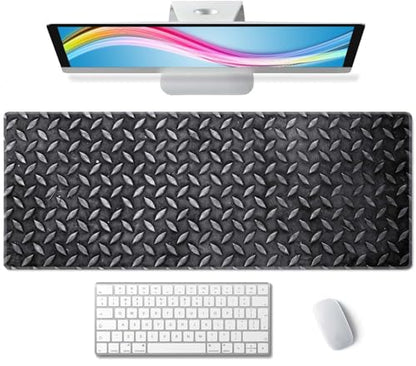 Black Grey Iron Texture XL Mouse Pad,Large Mouse Pad Gaming 31.5 x 11.8 in Mouse Mat Desk Pad,Extended Keyboard Mousepad Large Desk Mat with Non-Slip Rubber Base and Stitched Edge for Home Office - color: Black Grey Iron Texture