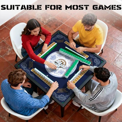 Blue Mahjong Mat for Table (31.5X 31.5 in), Non-Slip Noise Reduction | Mahjong Table Mat with Lotus, Mah Jong Mat with Carrying Bag, Game Table Cover for Mahjongs Poker Dominoes, Birthday Gift - color: Lotus