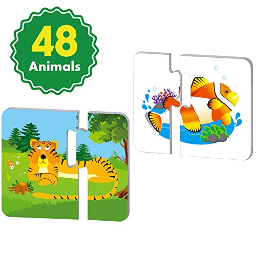 48 Animal Matching Puzzles with Error-Correction Mechanism Pre-Primer in 2 Pieces, Perfect for Preschool Learning (24 Blocks Double Sided) - style: Animal-A