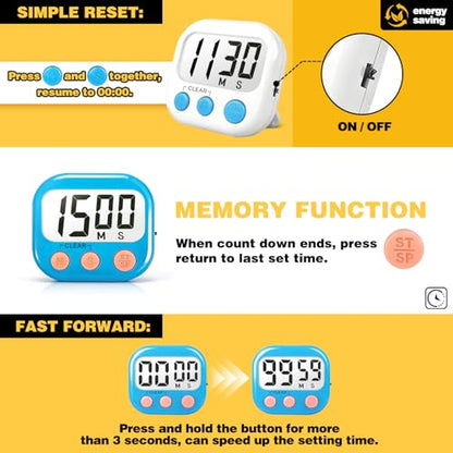 Classroom Timers for Teachers Kids Large Magnetic Digital Timer Teacher Supplies 2 Pack-Blue White - color: Blue White