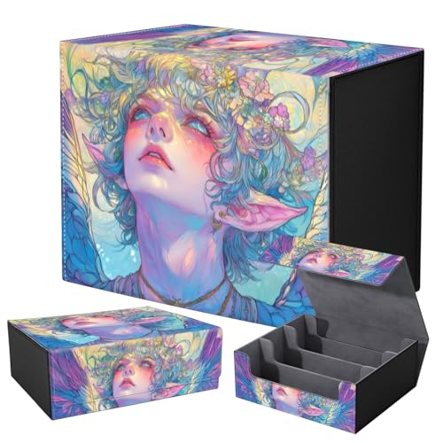 Strong Magnet for TCG MTG Commander Deck Box Playing Card Case Organizer Trading Card Case Creative Pattern Trading Card Storage Box for Collectible Games Up to 2400 Cards, Blue Elf Fairy - color: Blue Elf Fairy