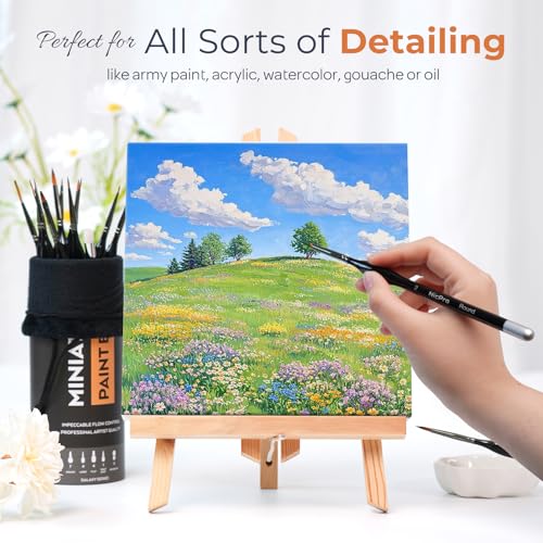 Nicpro Miniature Paint Brushes Drybrush - 21PCS Model Paint Brush Set | for Acrylic Oil Watercolor, Detail Paint Brush Dry Brush for Model, Miniature Painting, Paint by Numbers - with Container - style: 21 Pack (Detail+Drybrush)