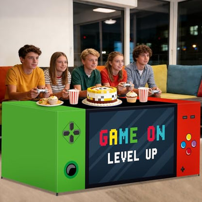 6Ft Video Game Tablecloth Birthday Party Decoration Game Controller Theme Table Cover Washable Fabric Polyester Gaming Table Covers Protector for Gamer Player Birthday Parties Favors Supplies