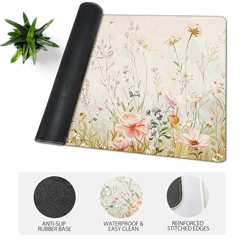 31.5”x11.8”Large Gaming Mouse Pad for Desk, Mouse Mat with Seamed Edges, Waterproof Desk Pad, Non-Slip Rubber Base, Keyboard Pad Computer Mat, Big XL Mousepad-Flower Wild Grasses - color: Flower Wild Grasses