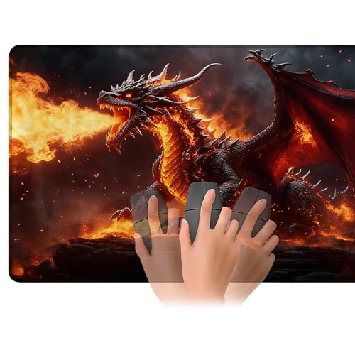 for MTG Playmat 24 x 14 Inches The Fire Dragon on the Rock Magic Play Mat Card Game Mat for Magic The Gathering TCG PTCG Playmat with Free Storage Bags Non-Slip Backing and Stitched Edge - color: The Fire Dragon on the Rock No With Zones