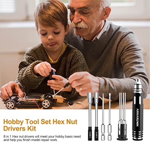 10 in 1 RC Model Repair Tools Kit with 1.5/2.0/2.5/3.0/4.0/5.5mm Hex Bits | Screwdrivers Wrench Phillips & Slotted Screwdriver Set, Metal Tray for RC Cars Helicopter Drone Boat - color: Black With Red Tray