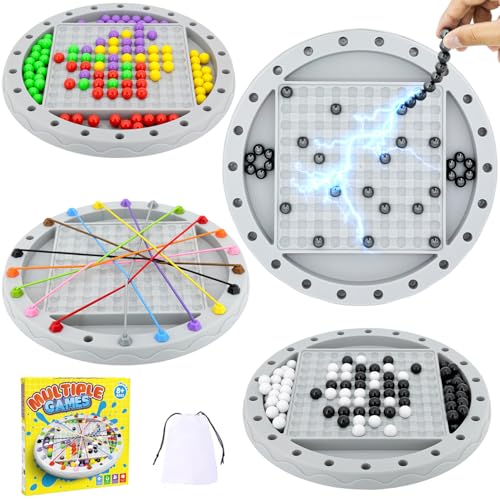 4 in 1 Board Games Set, Classic Strategy Travel Game for Kids, Family Night | Four Ways to Play: Magnetic Chess, Rope Untangling Puzzle Game, Go Game, Rainbow Bead Elimination for Ages 8+, 2-4 Players