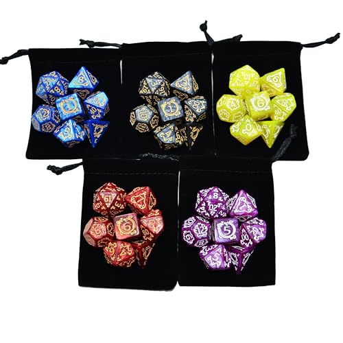 SmartDealsPro Retro Polyhedral Dice Sets with Pouches for D&D DND RPG MTG Dungeon and Dragons Table Board Roll Playing Games D4 D6 D8 D10 D% D12 D20 - color: 5-color Retro Dragon Pattern