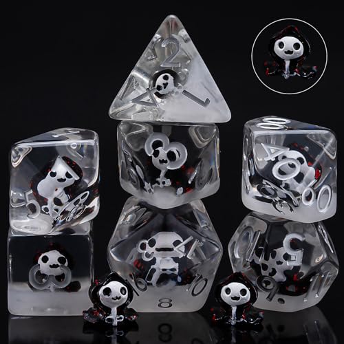 D&D Resin Dice Set, Ghost Polyhedral Dice for Dungeons and Dragons, RPG, MTG DND 7-DIE (D4, D6, D8, D10, D12, D20, D%) - color: Ghost