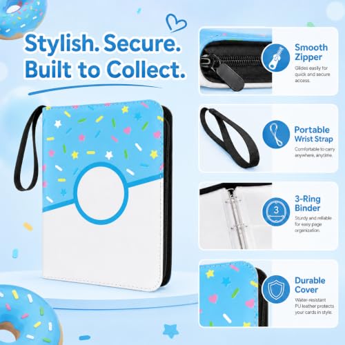 9 Pocket Card Binder 900 Card Holder Album, Blue Donut Trading Cards Holder Zipper Binder for Girl Teen Collection (Blue Donut, 900 Pocket) - color: Blue Donut, size: 900 Pocket
