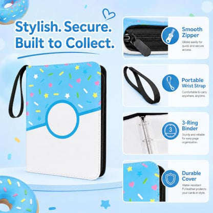 9 Pocket Card Binder 900 Card Holder Album, Blue Donut Trading Cards Holder Zipper Binder for Girl Teen Collection (Blue Donut, 900 Pocket) - color: Blue Donut, size: 900 Pocket