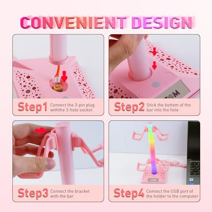VCOM RGB Gaming Headphones Stand with 2 USB Ports, Pink Headset Stand with 10 Light Modes and Non-Slip Rubber, Suitable for PC Desk Accessories Gamers Gift(Pink)