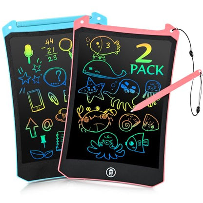EooCoo Kids LCD Writing Tablet, Mess Free Coloring Books, Travel Toys | Toddler Toys Travel Essentials, 8.5 Inch Drawing Pad for Kids 2 Pack, Preschool Classroom Must Have, Age 3-5 Girls Boys Gifts - color: 8.5”Pink&Blue