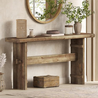 TRIBEWOOD 63-Inch Solid Wood Console Table for Entryway, Narrow Long Farmhouse Sofa Table Behind Couch, for Foyer, Hallway, Living Room, Easy Asswmbly, Brown Greige - color: Greige