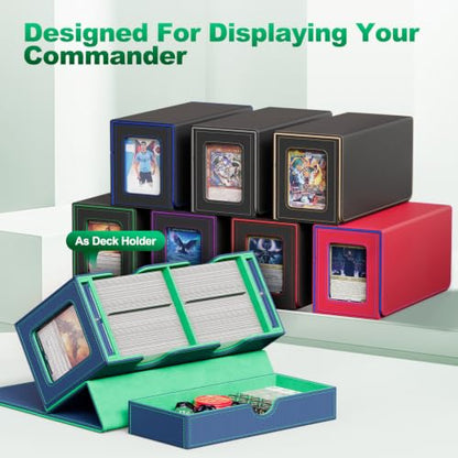 UAONO 3-in-1 MTG Commander Deck Box, Blue Green | 2 Magnetic Card Holders & 1 Dice Tray, Fits 200 Double Sleeved, Card Organizer Compatible with Magic the Gathering - color: Blue&Green