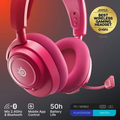 SteelSeries Arctis Nova 7 Wireless Gen 2 Gaming Headset - Real-Time App Control, 50+ HR Play, Neodymium Drivers, Mix 2.4GHz/Bluetooth, PC, PS5, PS4, Switch 1/2, Mobile - Magenta - color: Magenta, style: PC | PlayStation