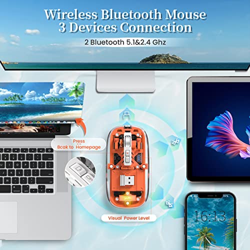 A.JAZZ Wireless Bluetooth5.1&2.4G Mini Lightweight Mouse,Transparent Clear Cool,Rechargeable Silent Computer Mice,Nano USB C Receiver,LED Battery Magic Silm For Office/PC/Mac/Laptop/Apple/ipad(Orange) - color: Orange
