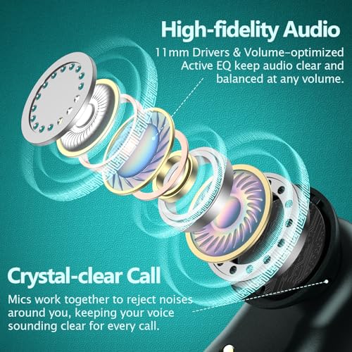 Active Noise Cancelling Ear Buds Wireless Earbuds 80H Playtime Bluetooth Headphones with LED Display Case, Hi-Res Audio Clear Calls Earphones with Over Ear Hooks for Running Gym Workout Travel Black - color: Black
