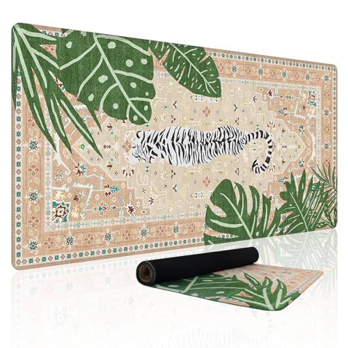 Baziabbo Cute Desk Mat,XXL Extended Large Mouse Pad,Gaming Mousepad with Stitched Edge,Non-Slip Rubber Base Keyboard Desk Pad for Home Office Study Game (Khaki Lion) - color: Khaki Lion