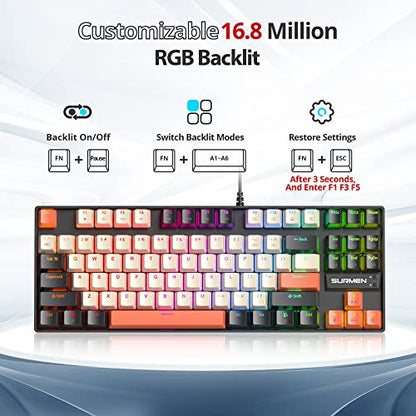 Fogruaden RGB Wired 75% Percent Mechanical Keyboard with Red Switch TKL Mechanical Keyboard 75 Percent, 87 Keys NKRO Compact Gaming Keyboard 75% for Win/Mac Laptop PC Gamer (Carbon/87) - color: Red Switch/87Carbon