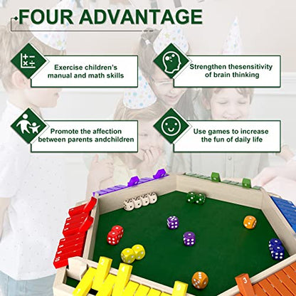1-6 Players Shut The Box Dice Game, Wooden Board Table Math Game with 16 Dice, Classics Tabletop Version Games for Kids Adults, Family,Classroom,Home,Party or Pub - color: Multicolor