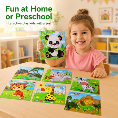 NASHRIO Wooden Puzzles for Toddlers Age 3-5, 8 Pack Animal and Dinosaur Jigsaw Puzzles, Preschool Educational Toys, Wooden Puzzle Set for Boys Girls Kids Age 3 4 5 - color: Animal & Dinosaur Puzzle Set