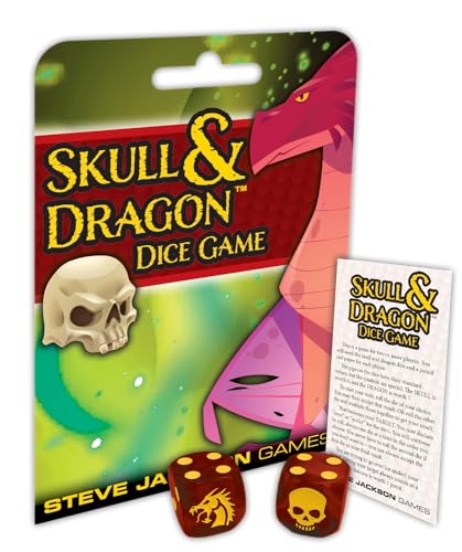 Steve Jackson Games Skull and Dragon Dice Game, Push Your Luck Dice Game | for 2+ players, Ages 14+, A quick push-your-luck dice game!, Every roll gets harder, but good choices let you limit your risk