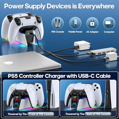 PS 5 Controller Charger Station Compatible with PlayStation 5 Edge & Dual Controller, 9 Lightings PS 5 Accessories Charging Station, PS 5 Dock Stand with LED Indicator for PlayStation Consoles - color: Black & White