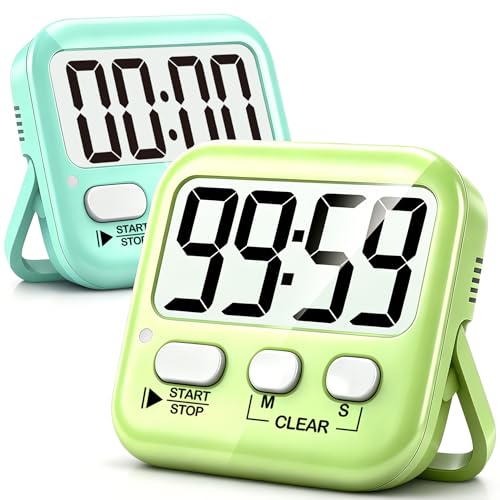 2 Pack Digital Timer for Kids Classroom Kitchen Timers for Cooking | w/ Battery, Easy to View, Alarm, Mute Mode, Count Down/Up, Magnetic, Kickstand, Hanging, Classroom Timer for Teacher Supplies - color: 2 * Amazing Macaron ( 98%+choice for Kids )