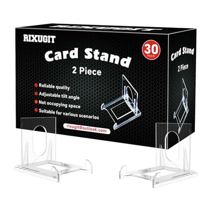 30-Pack 2-Piece Card Display Stands | Clear Acrylic Material, Two-Piece Stable Design, Fits Card Holder and Top Loader, Sports Cards and Trading Cards Collectibles