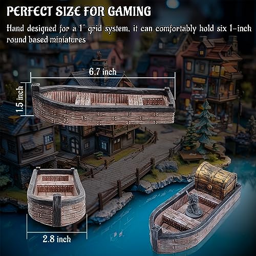 CZYY Fantasy Skiff Miniature, Resin Boat Terrain for Tabletop RPGs | Compact Resin Scatter Terrain, Rowboat Design, Fits Battle Mats & Miniatures, For Wargames, Treasure Hunts & Sea Adventures