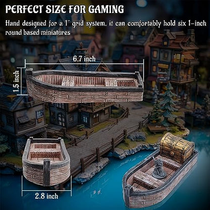 CZYY Fantasy Skiff Miniature, Resin Boat Terrain for Tabletop RPGs | Compact Resin Scatter Terrain, Rowboat Design, Fits Battle Mats & Miniatures, For Wargames, Treasure Hunts & Sea Adventures