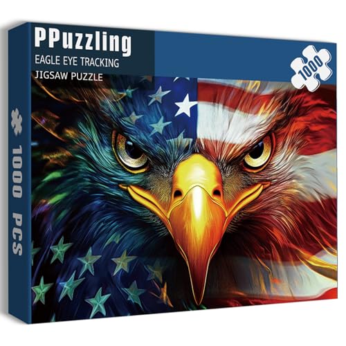 American Flag Eagle Puzzles for Adults 1000 Pieces, USA Patriotic Faith Jigsaw Puzzle, Vintage Bird Art Puzzles as Home Decor