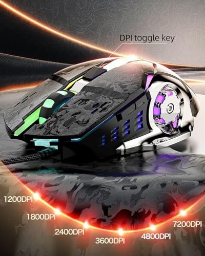 Wired Gaming Mouse 6 Programmable Buttons, 6-Level DPI 1200-7200, RGB Breathing Light, Lightweight Design, Anti-Slip Wired Esports Mouse for FPS MOBA Gamer PC Laptop, White