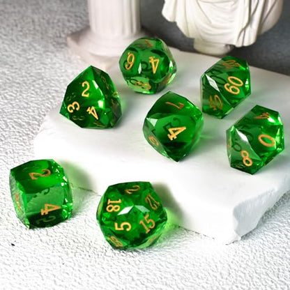 Prism Gemstone DND Dice Set, 7-Piece Glass Gemstone Dice for Dungeons and Dragons, RPG MTG Polyhedral D&D Crystal Glass Dice Set D4 D6 D8 D10 D% D12 D20 for TTRPGs - color: Prism Green